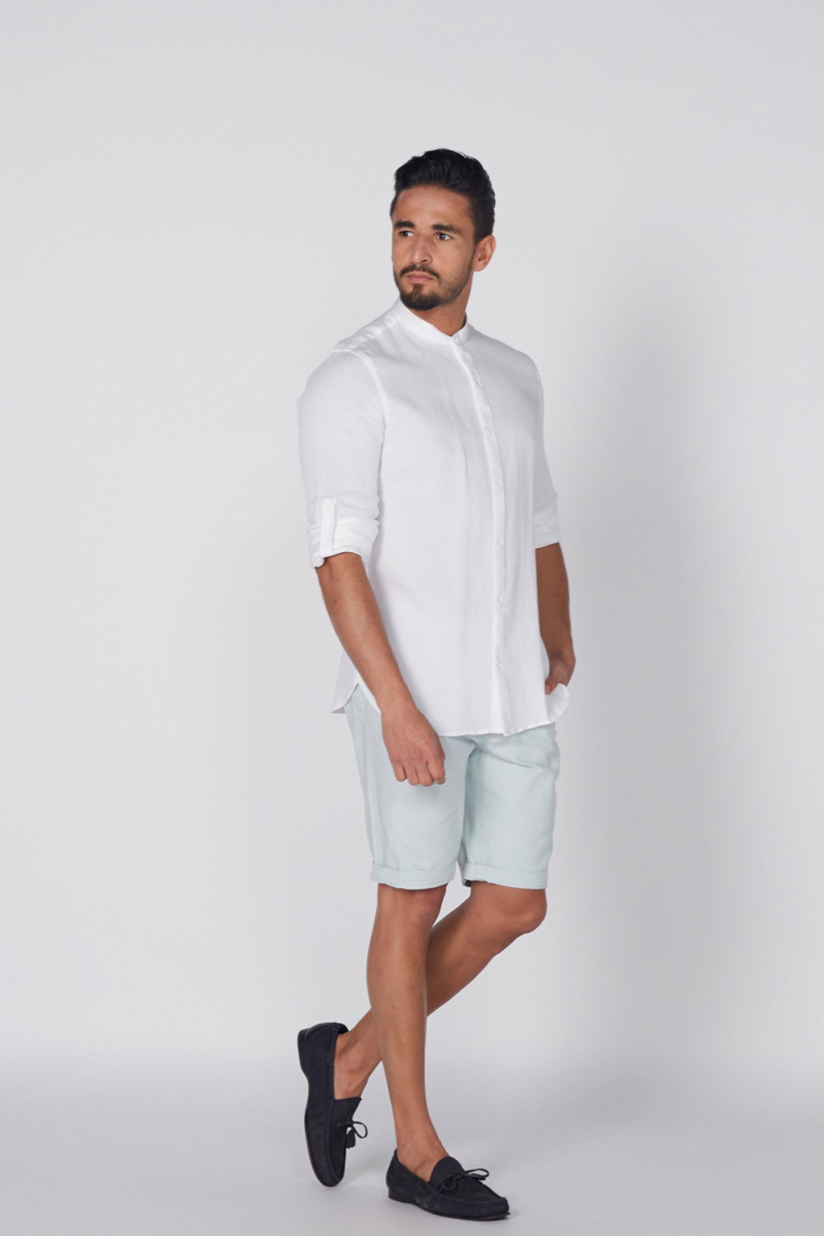 Mandarin Collar Shirt with Long Sleeves and Complete Placket
