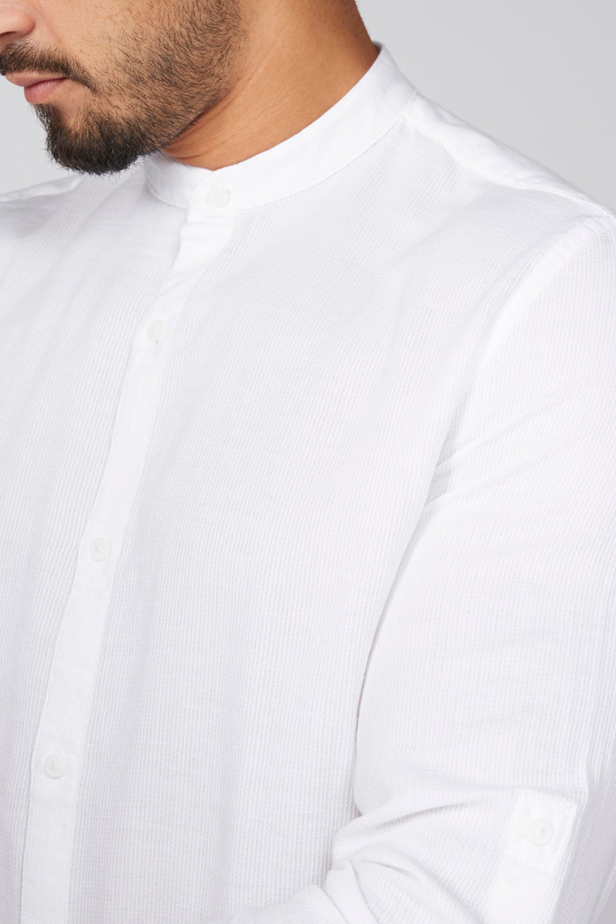 Mandarin Collar Shirt with Long Sleeves and Complete Placket