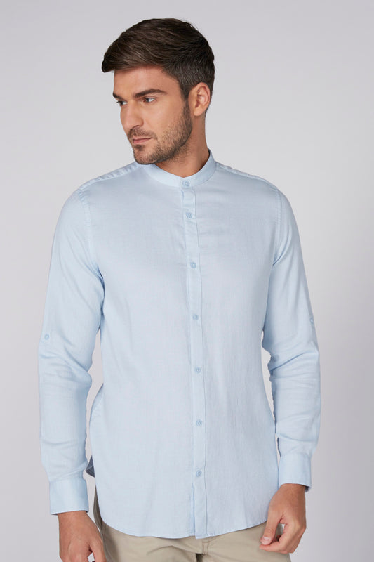 Mandarin Collar Shirt with Long Sleeves and Complete Placket