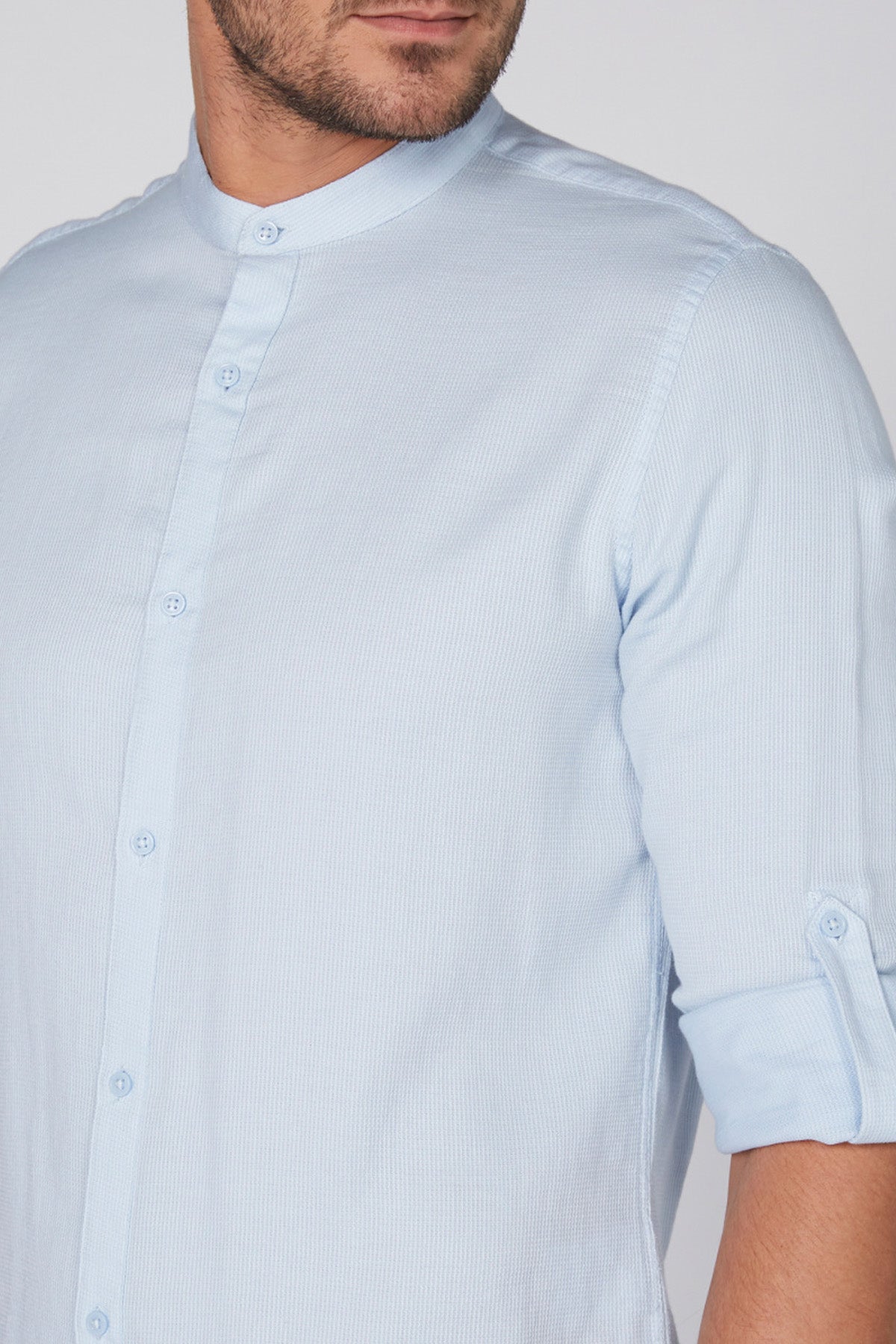 Mandarin Collar Shirt with Long Sleeves and Complete Placket