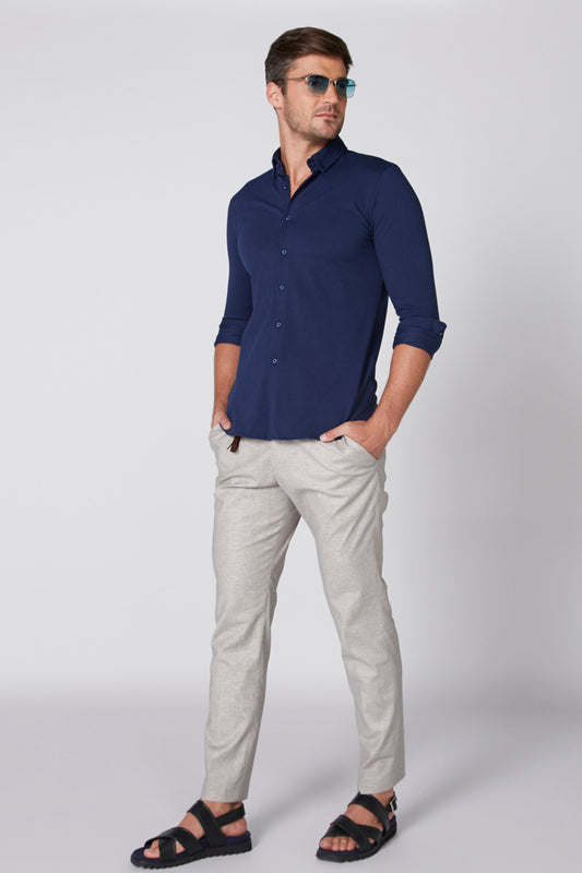 Textured Shirt with Long Sleeves and Complete Placket