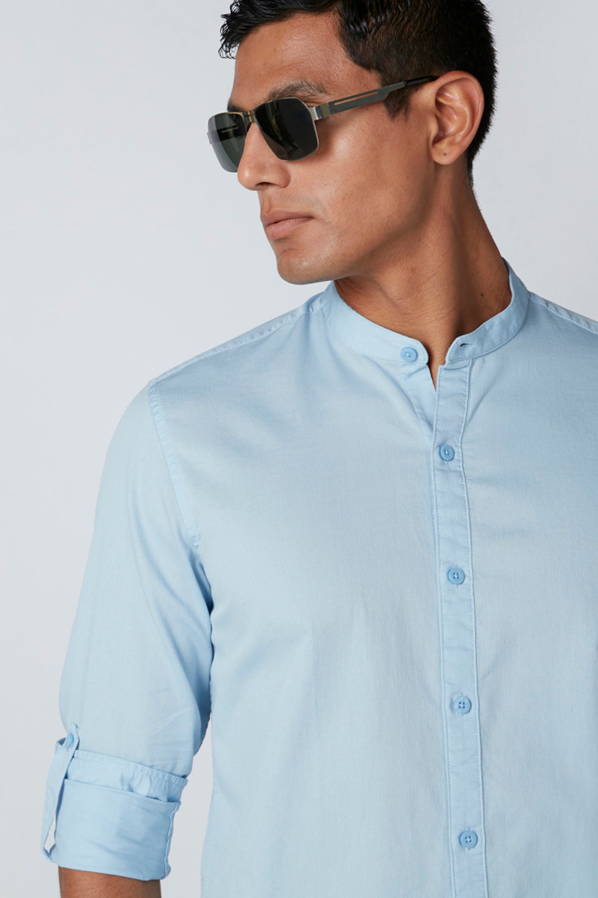 Mandarin Collar Shirt with Long Sleeves and Complete Placket