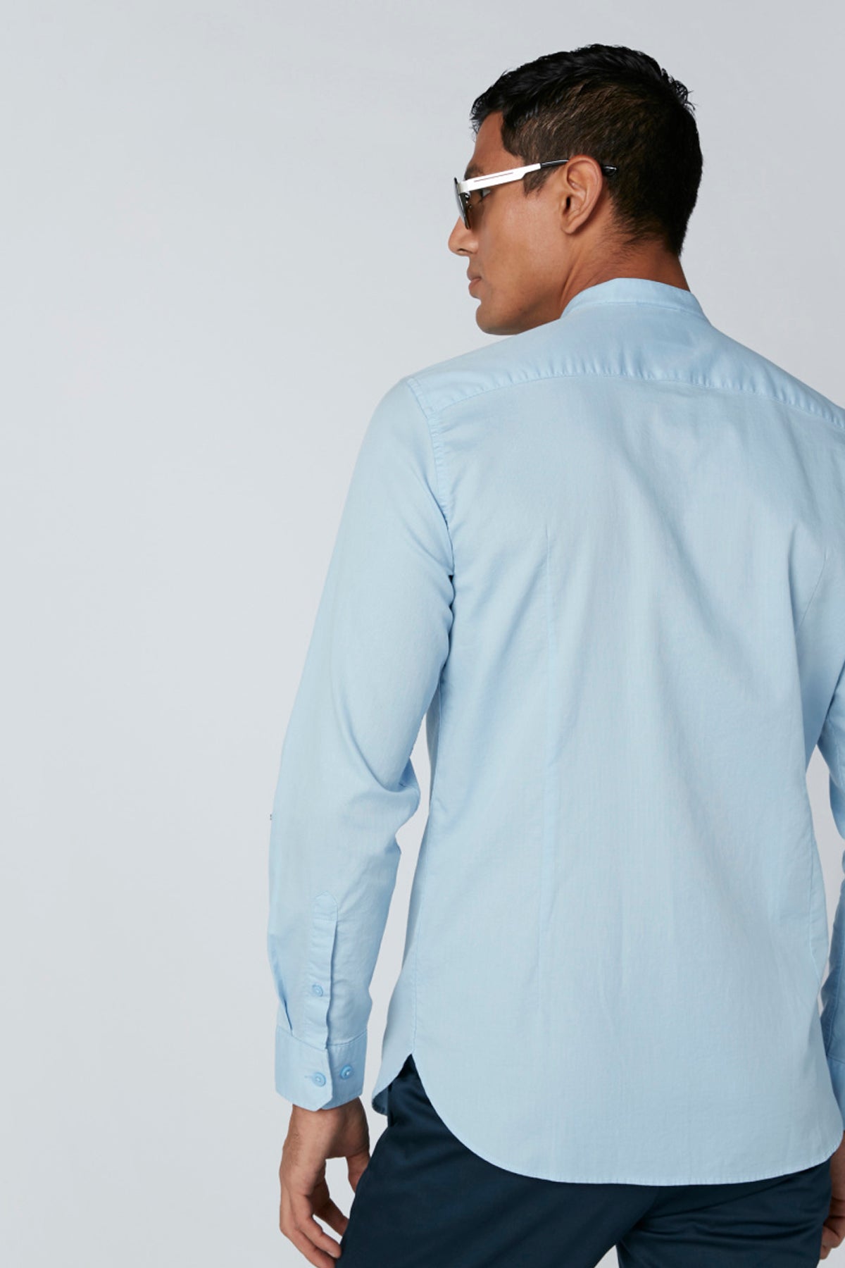 Mandarin Collar Shirt with Long Sleeves and Complete Placket