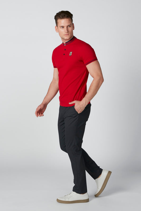 Mandarin Collar T-Shirt with Short Sleeves