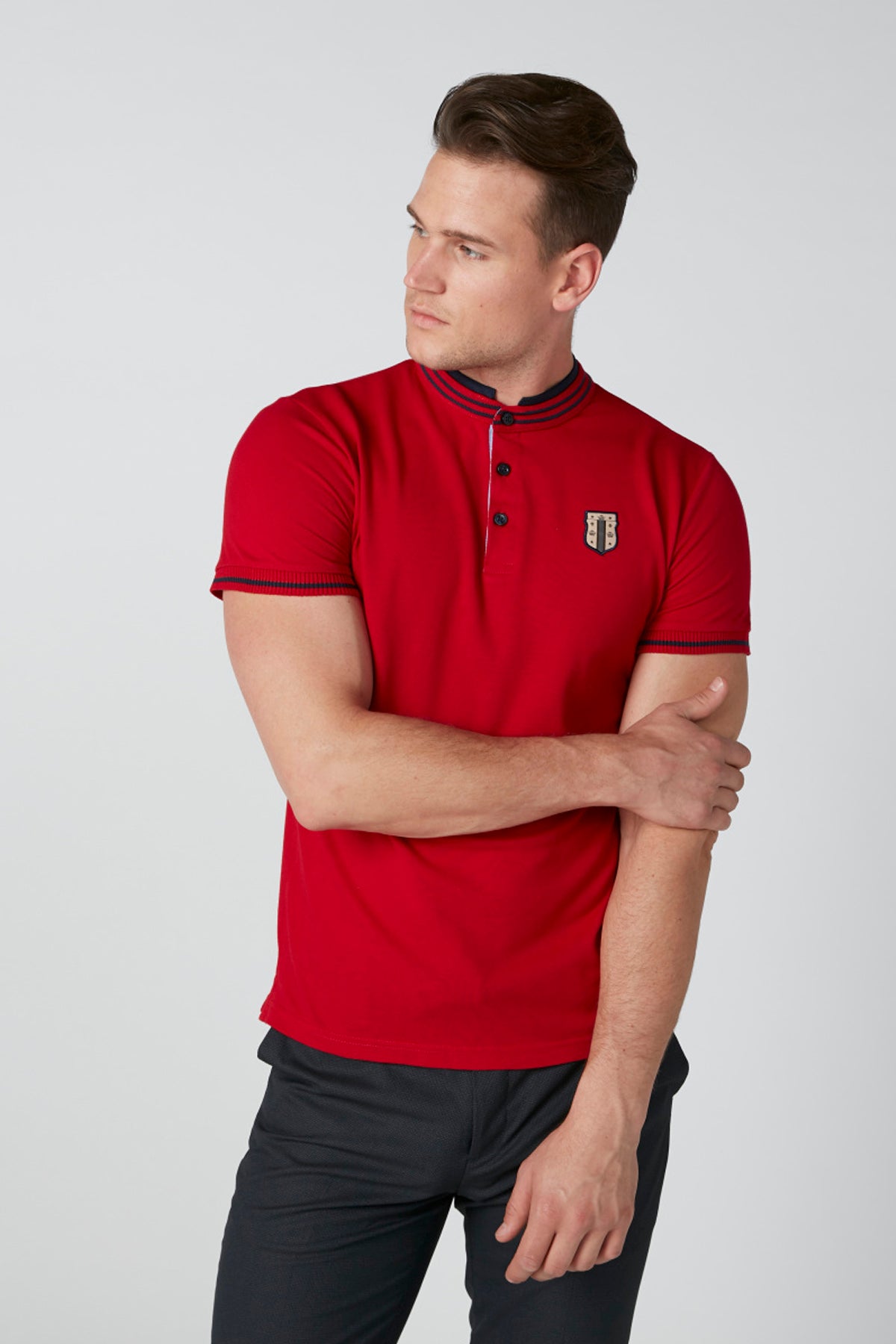 Mandarin Collar T-Shirt with Short Sleeves