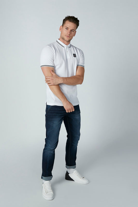 T-Shirt with Polo Neck and Tipping Detail