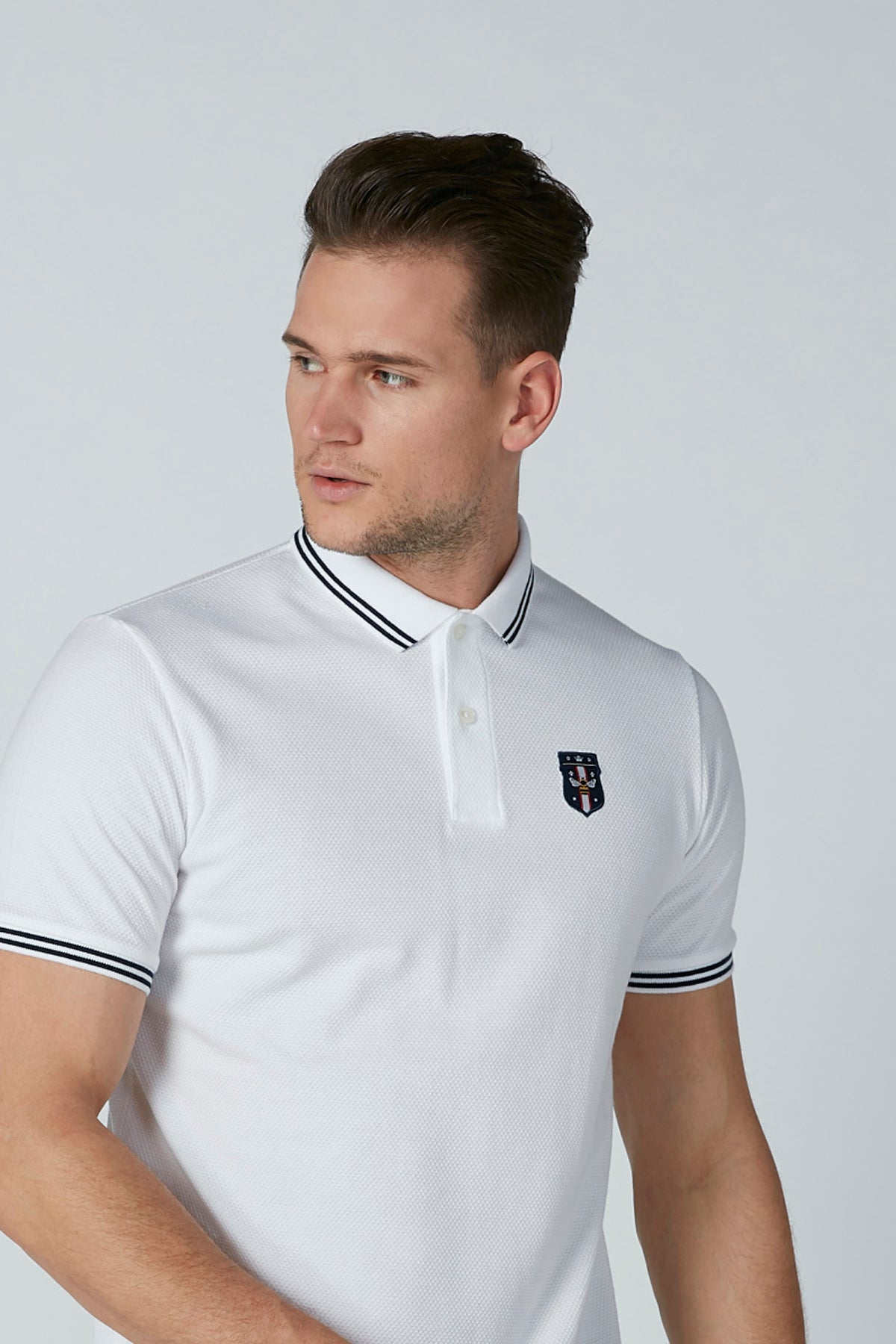 T-Shirt with Polo Neck and Tipping Detail