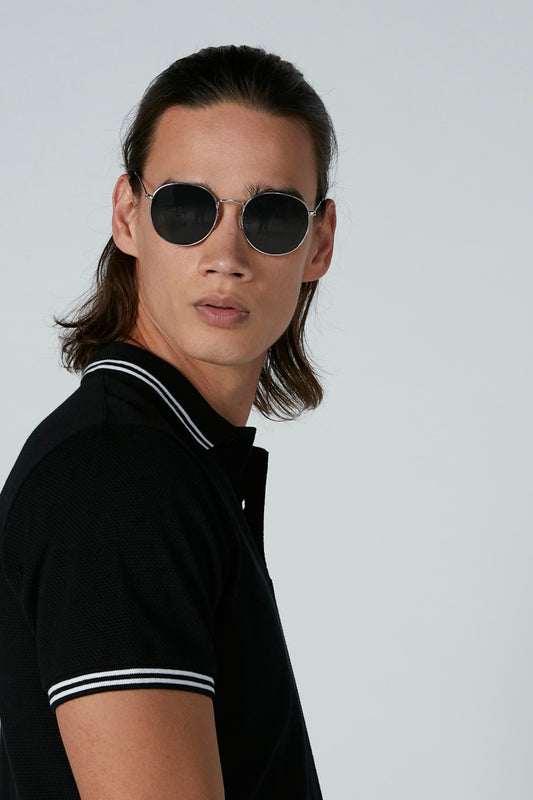T-Shirt with Polo Neck and Tipping Detail