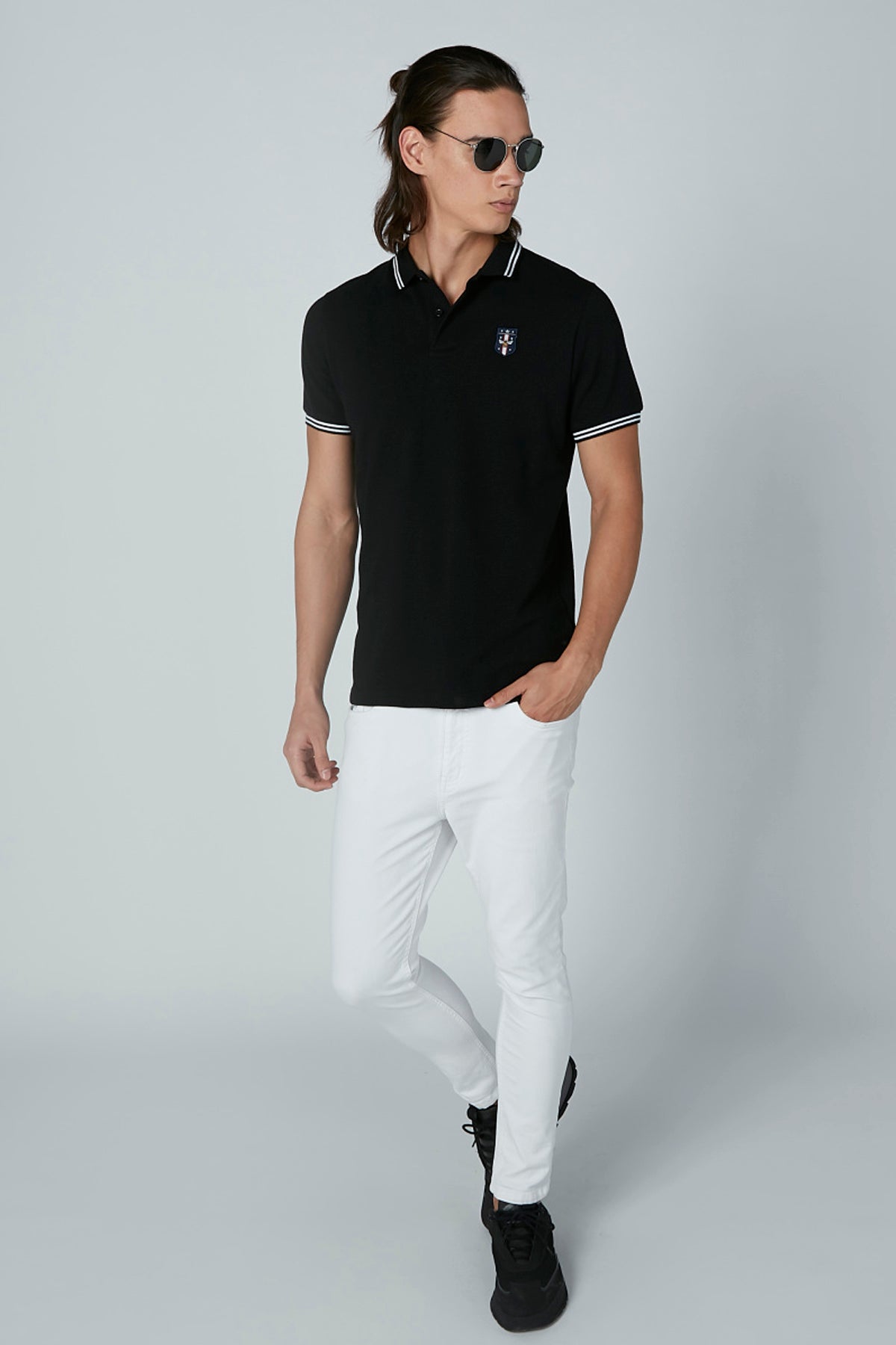 T-Shirt with Polo Neck and Tipping Detail