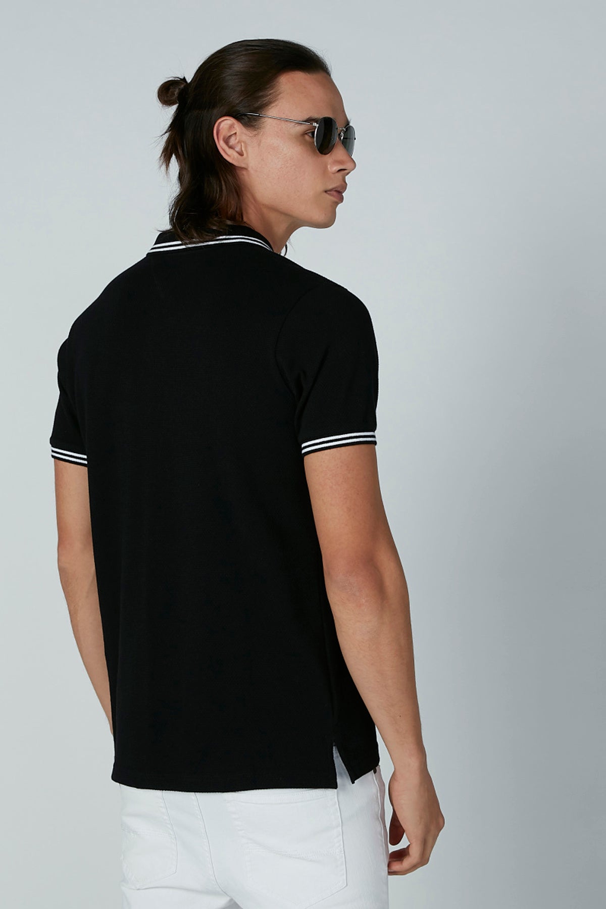 T-Shirt with Polo Neck and Tipping Detail