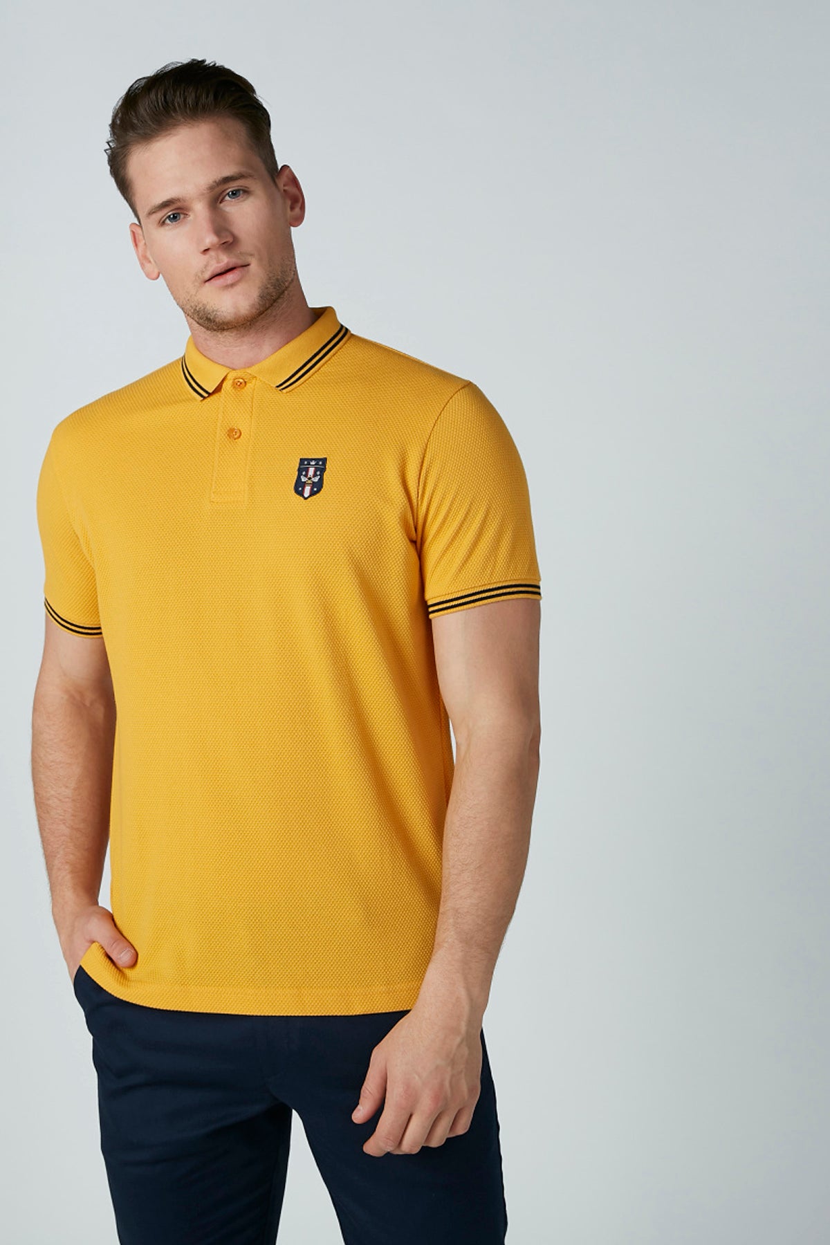 T-Shirt with Polo Neck and Tipping Detail