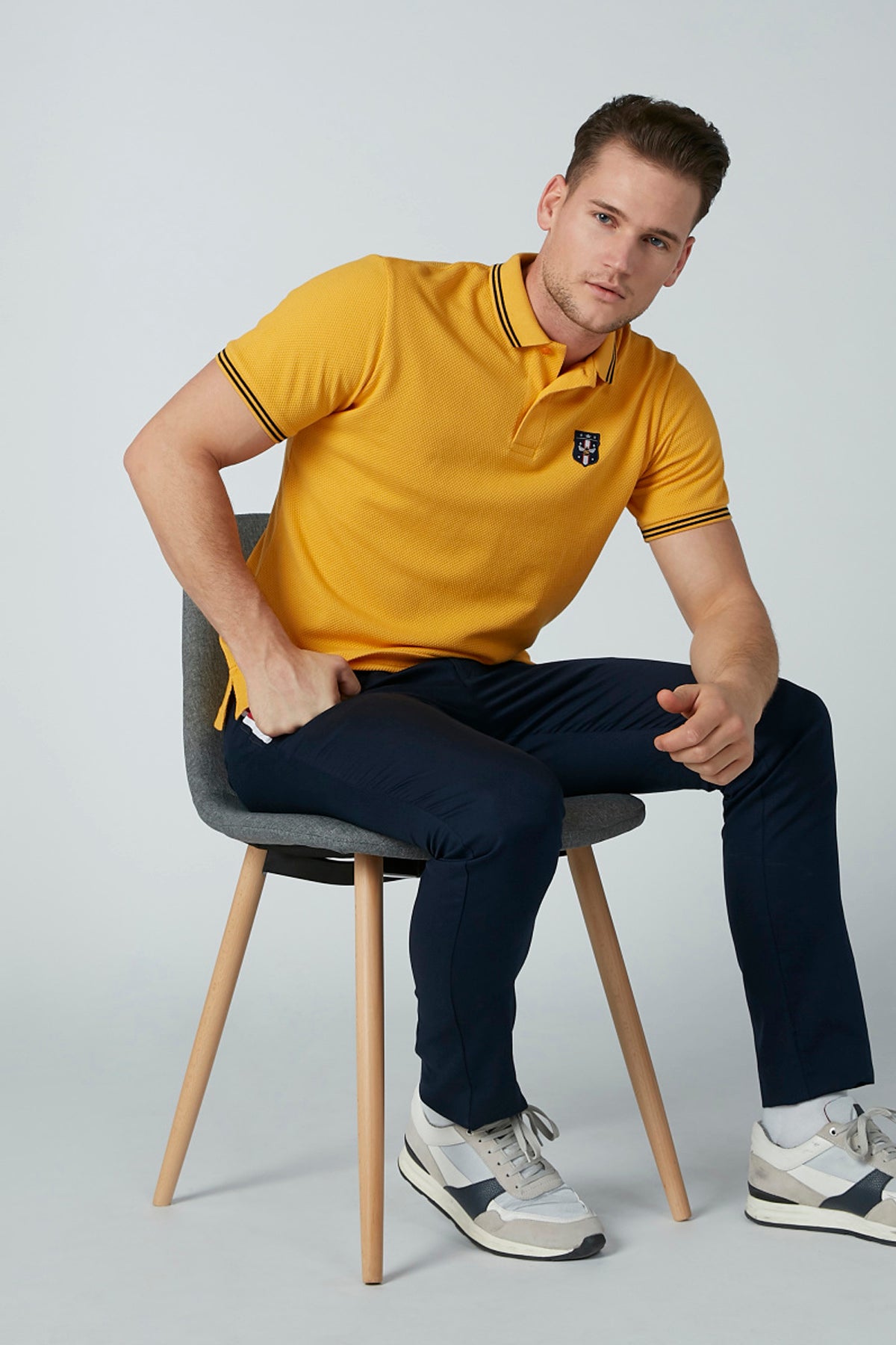 T-Shirt with Polo Neck and Tipping Detail