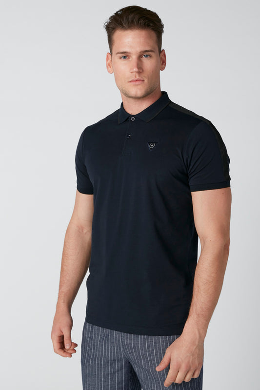 Tape Detail T-Shirt with Polo Neck and Short Sleeves