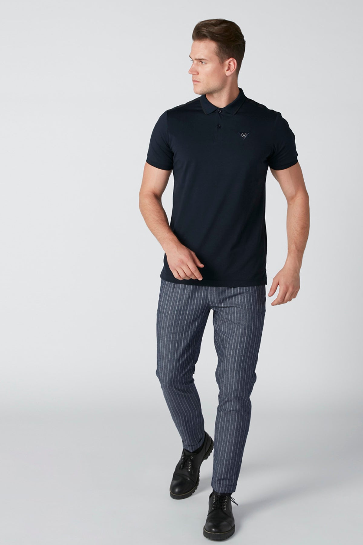 Tape Detail T-Shirt with Polo Neck and Short Sleeves