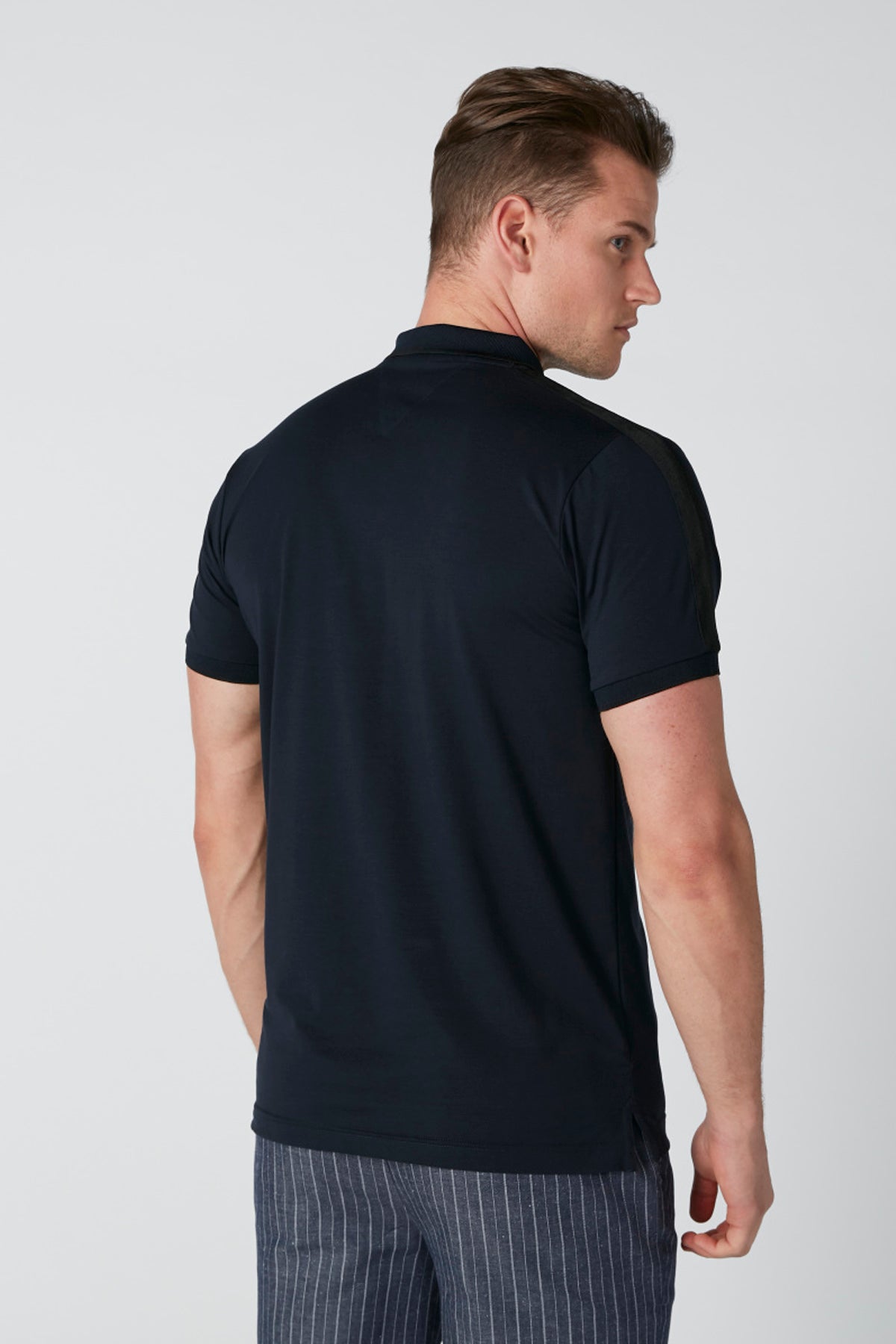 Tape Detail T-Shirt with Polo Neck and Short Sleeves