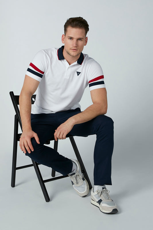 Textured T-Shirt with Polo Neck and Short Sleeves