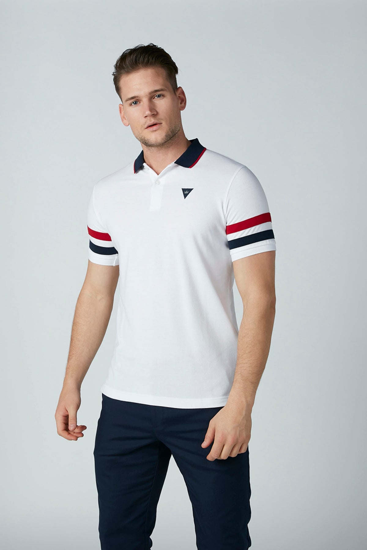 Textured T-Shirt with Polo Neck and Short Sleeves