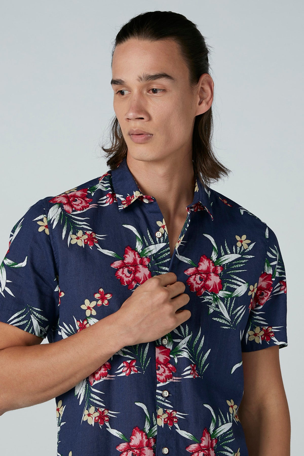 Floral Printed Shirt with Short Sleeves and Spread Collar