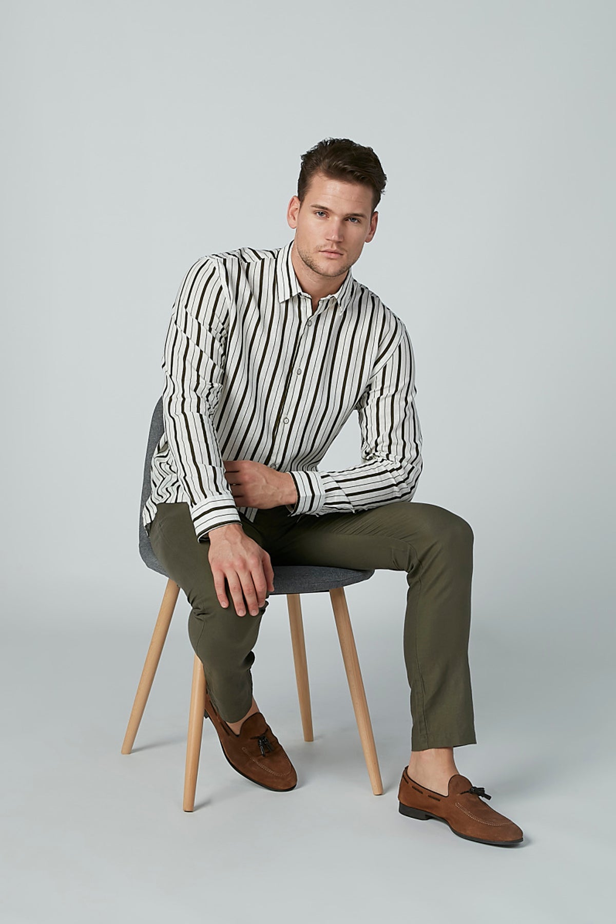 Striped Shirt with Long Sleeves and Complete Placket