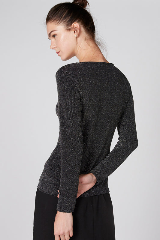 Textured Top with Round Neck and Long Sleeves