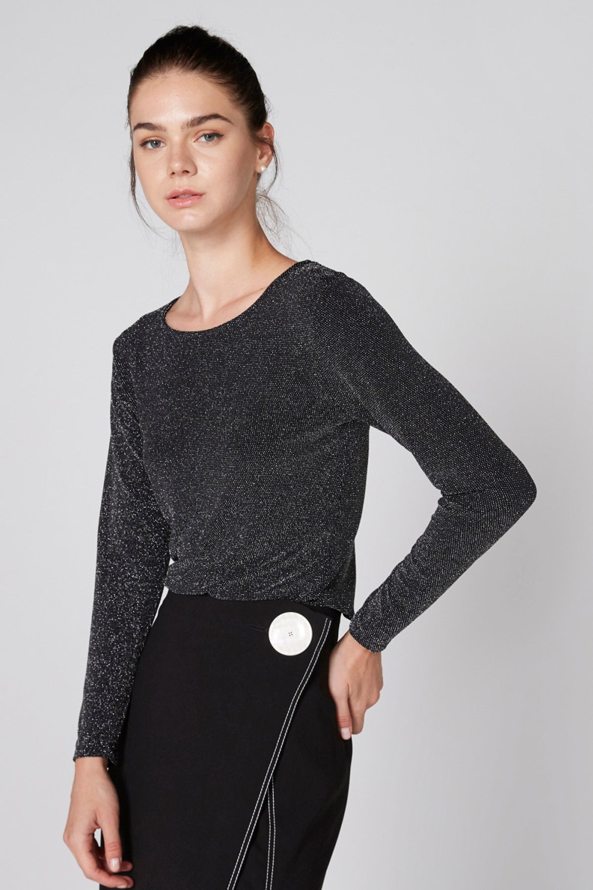 Textured Top with Round Neck and Long Sleeves