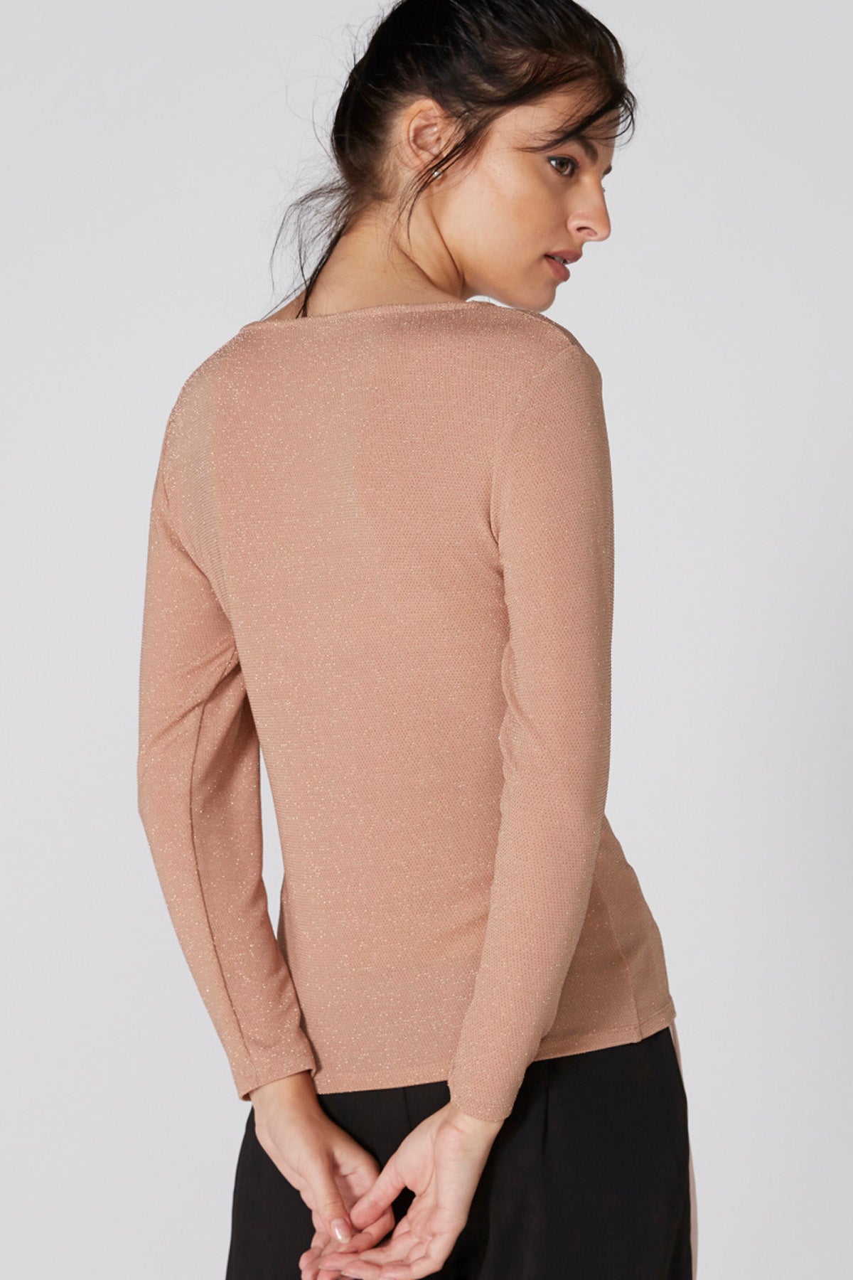 Textured Round Neck Top with Long Sleeves