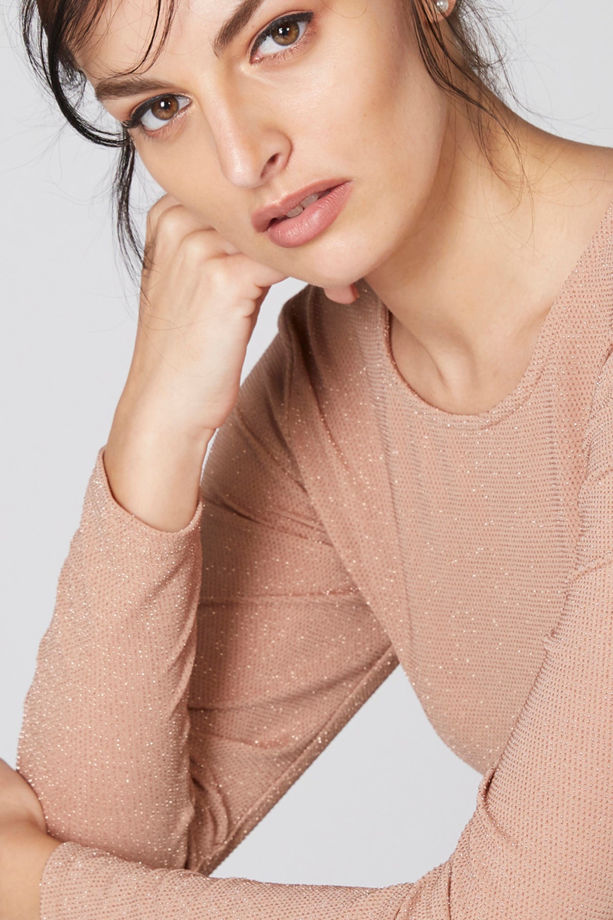 Textured Round Neck Top with Long Sleeves