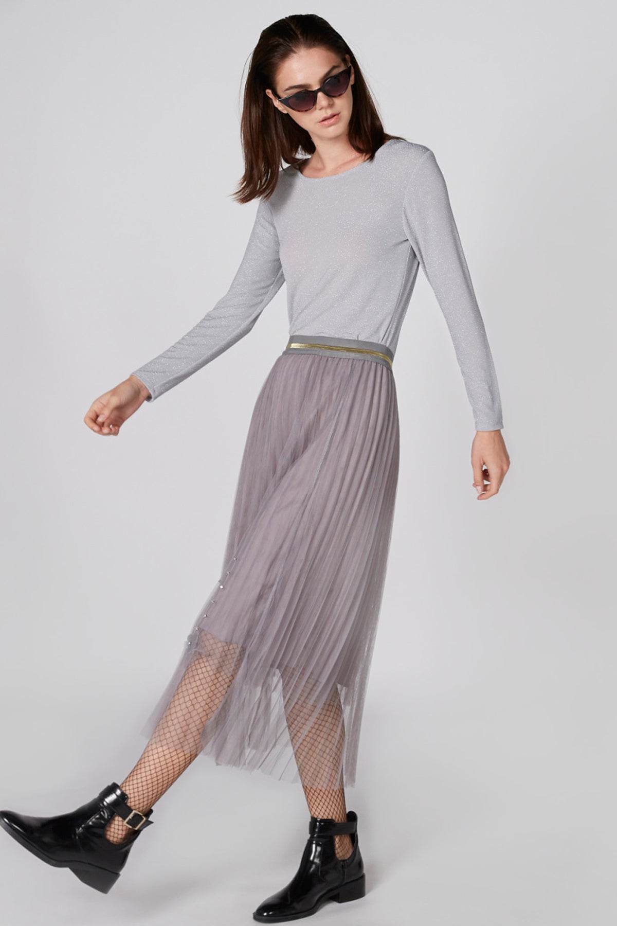 Textured Top with Round Neck and Long Sleeves