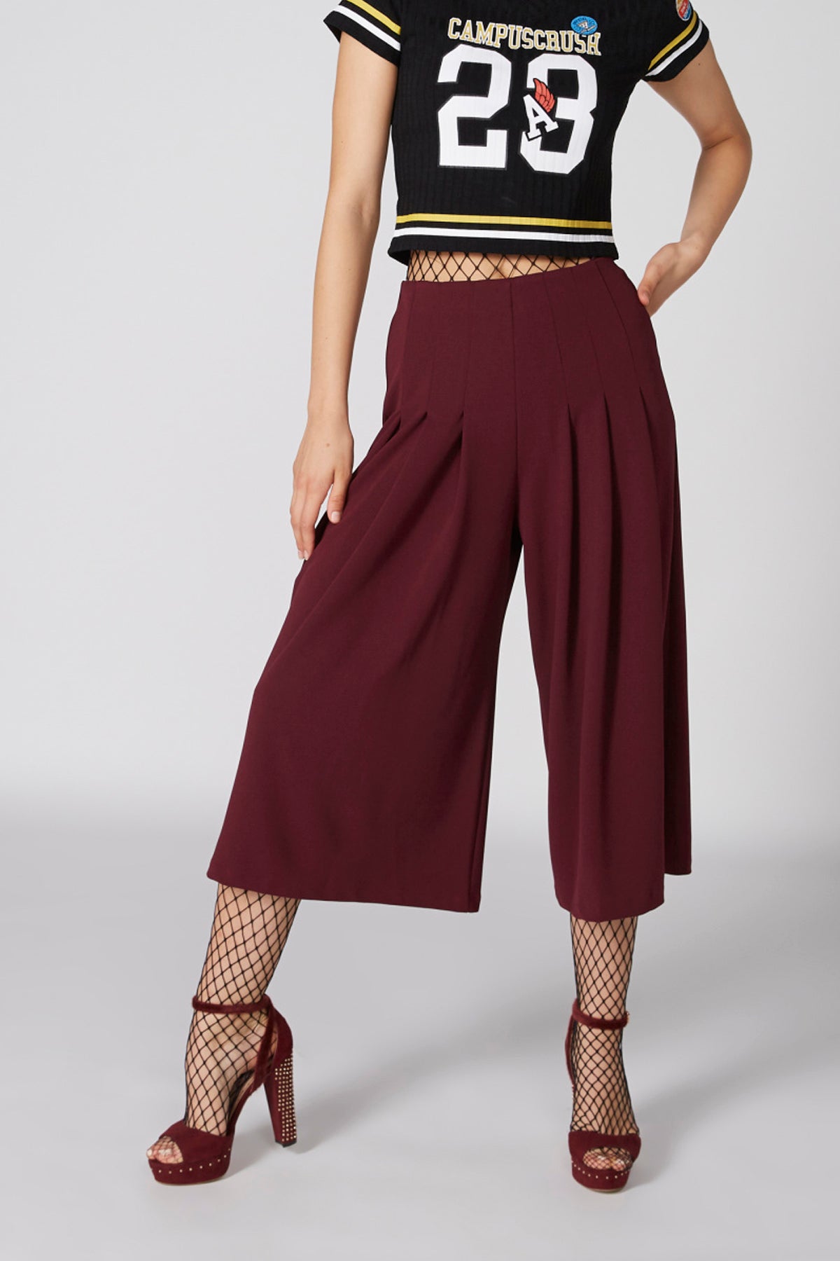 Pleated Culottes with Elasticised Waistband