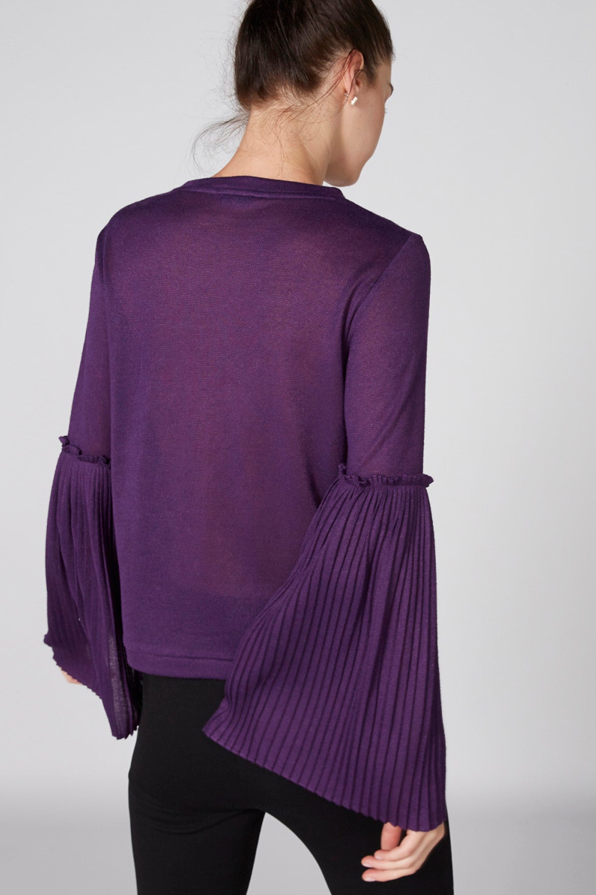 Textured Top with Round Neck and Long Flared Sleeves