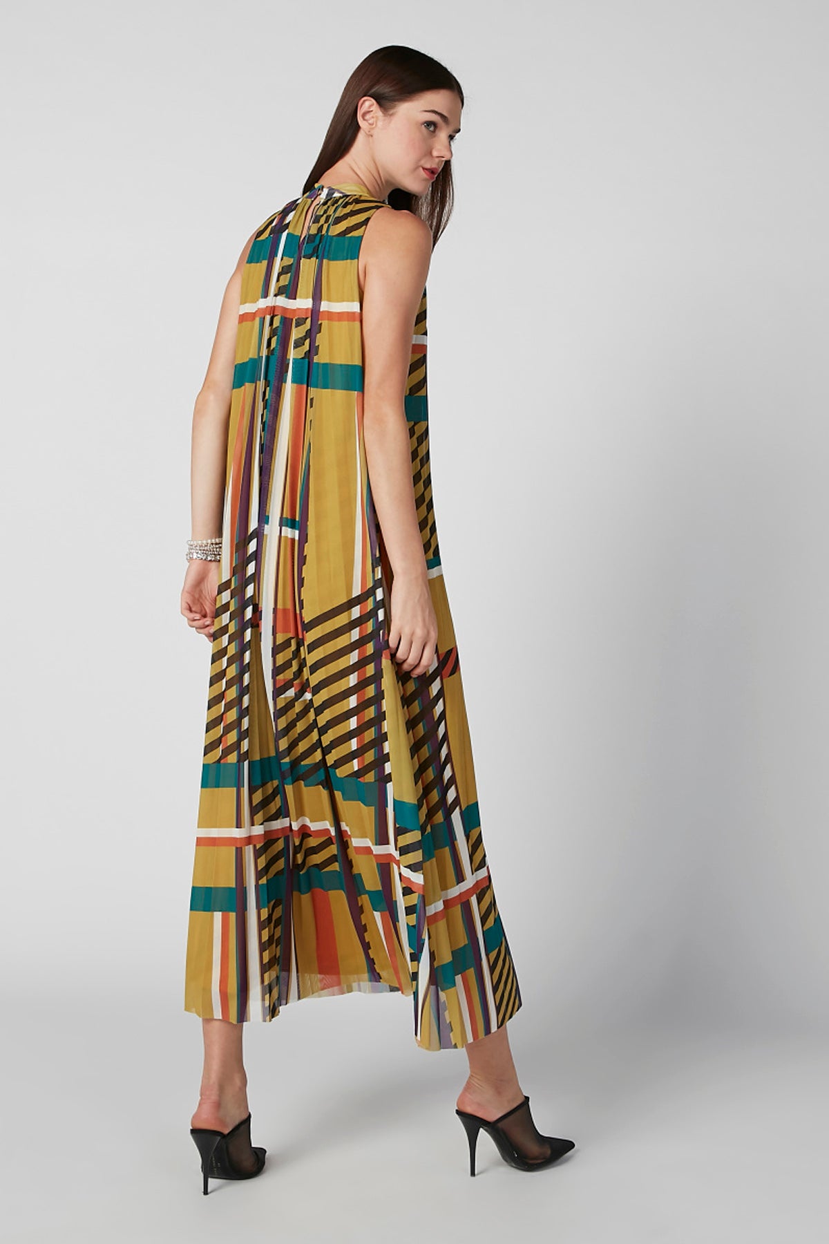Sustainability Printed Maxi A-line Dress with High Neck