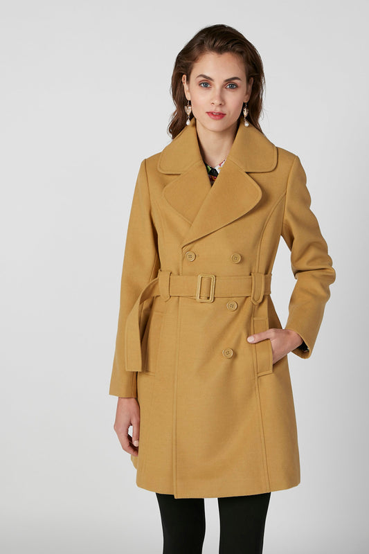 Textured Trench Coat with Long Sleeves and Pocket Detail