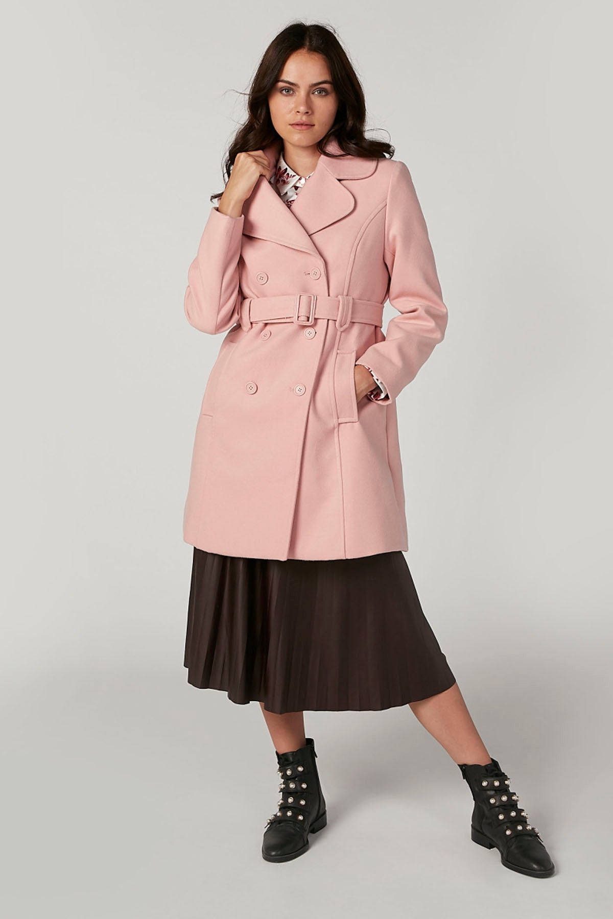 Plain Trench Coat with Long Sleeves and Pocket Detail