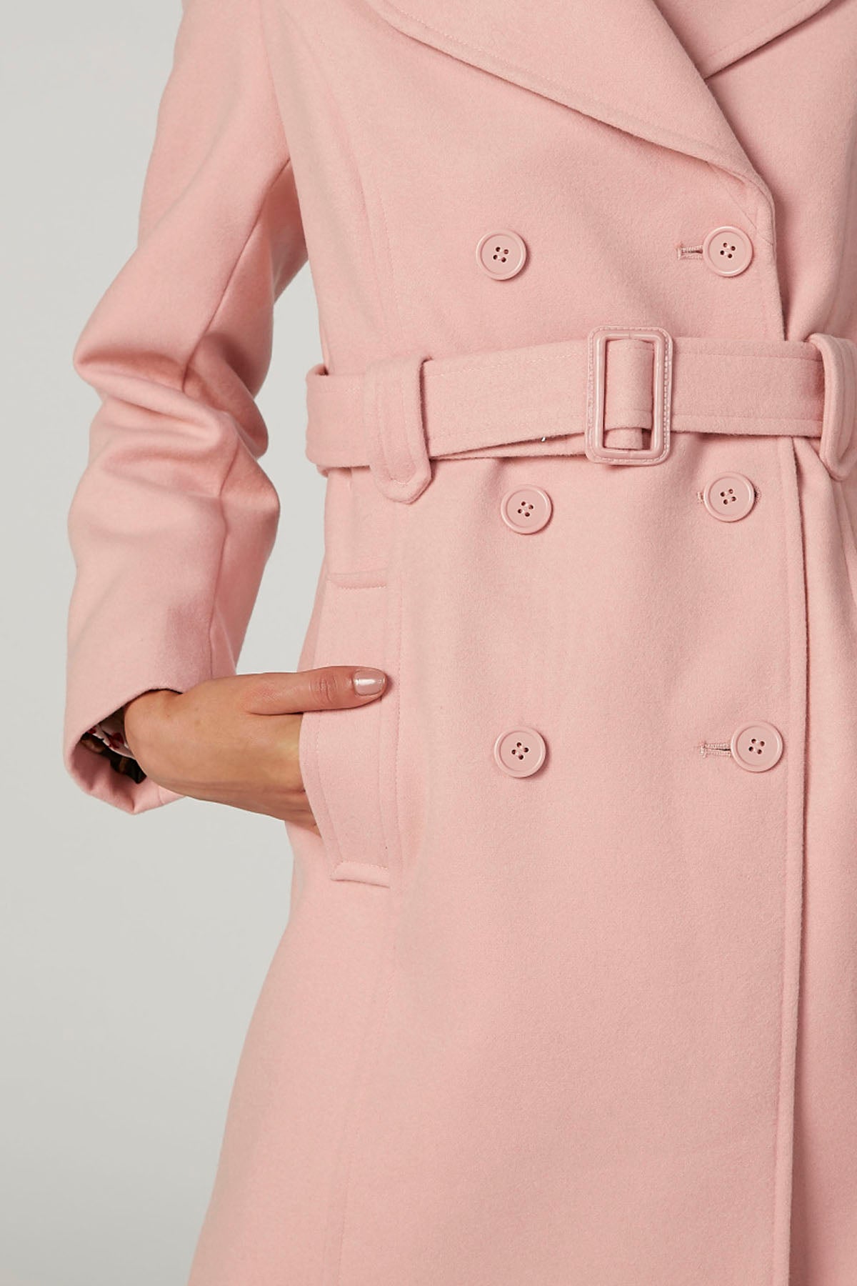 Plain Trench Coat with Long Sleeves and Pocket Detail