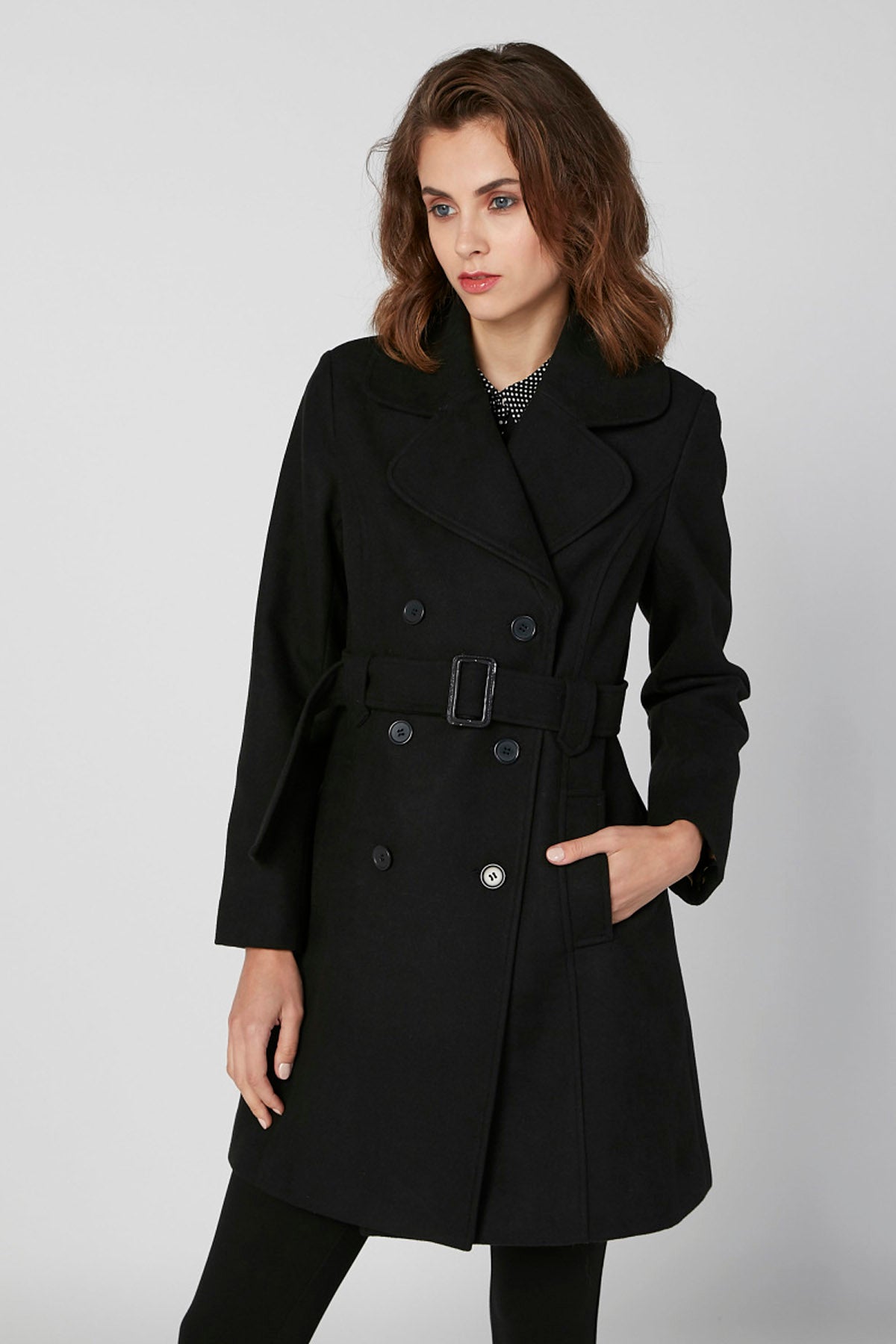 Plain Trench Coat with Long Sleeves and Pocket Detail