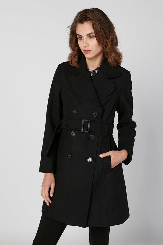 Plain Trench Coat with Long Sleeves and Pocket Detail