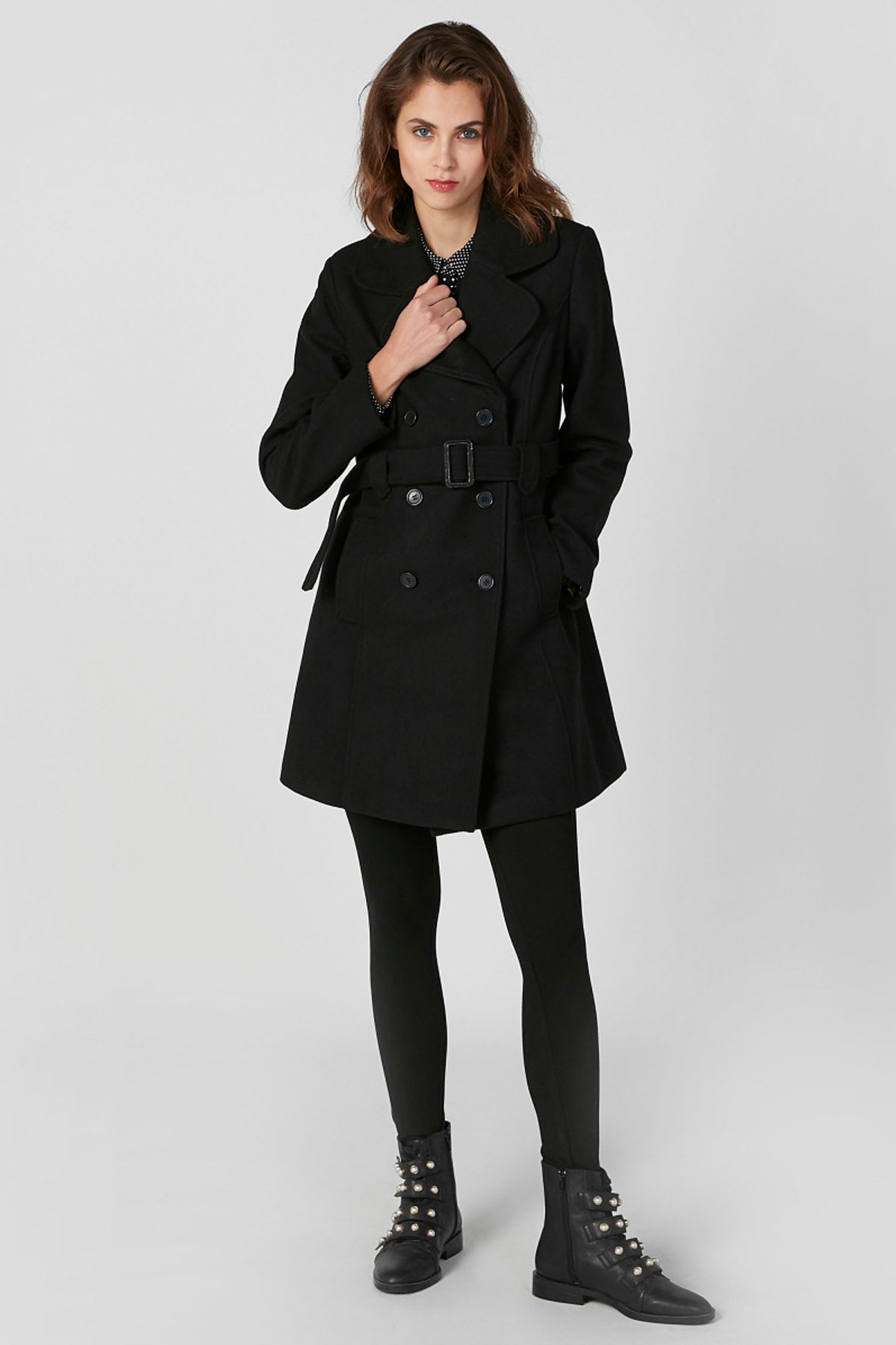 Plain Trench Coat with Long Sleeves and Pocket Detail