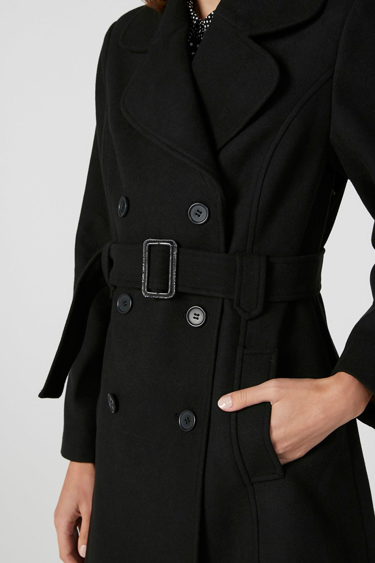 Plain Trench Coat with Long Sleeves and Pocket Detail