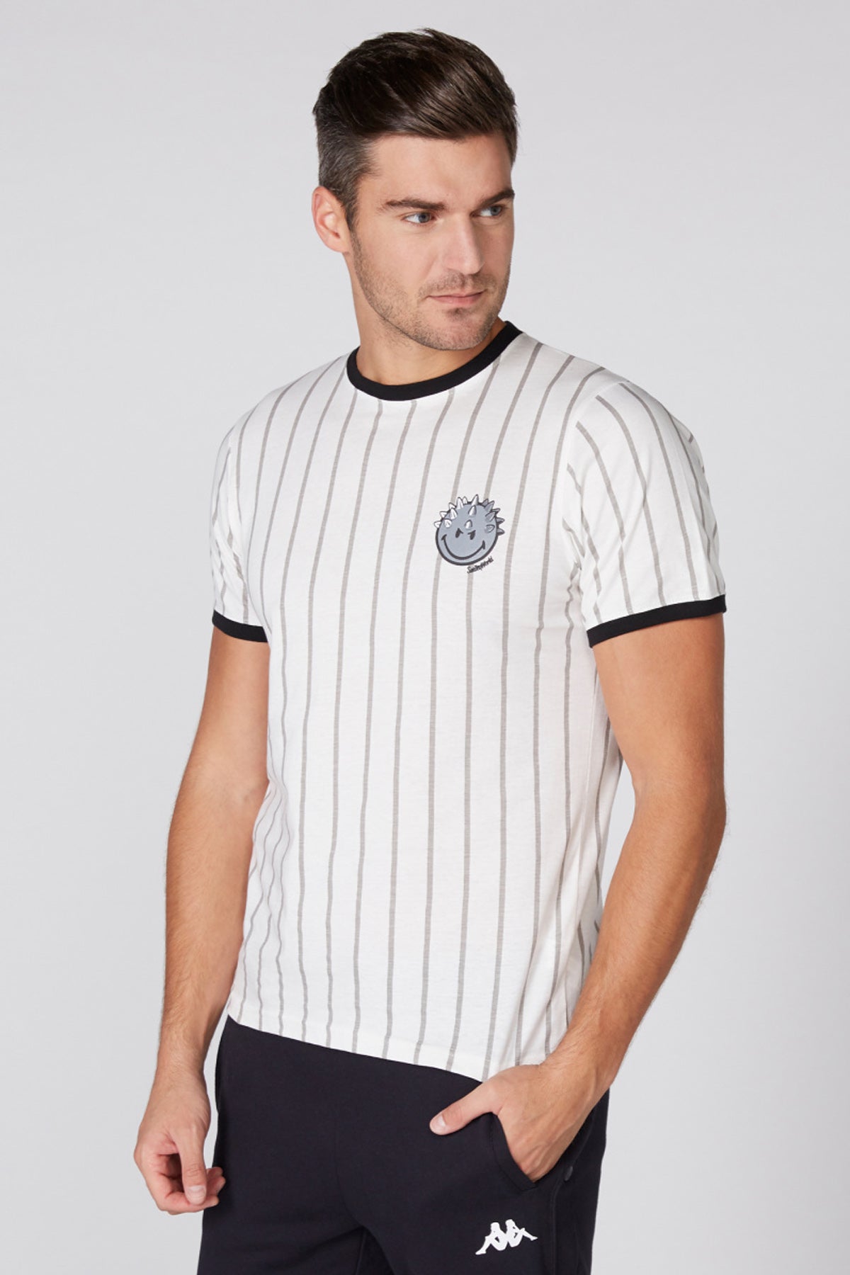 Striped T-Shirt with Round Neck and Short Sleeves
