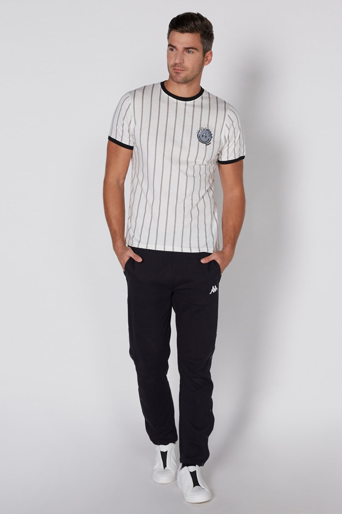 Striped T-Shirt with Round Neck and Short Sleeves