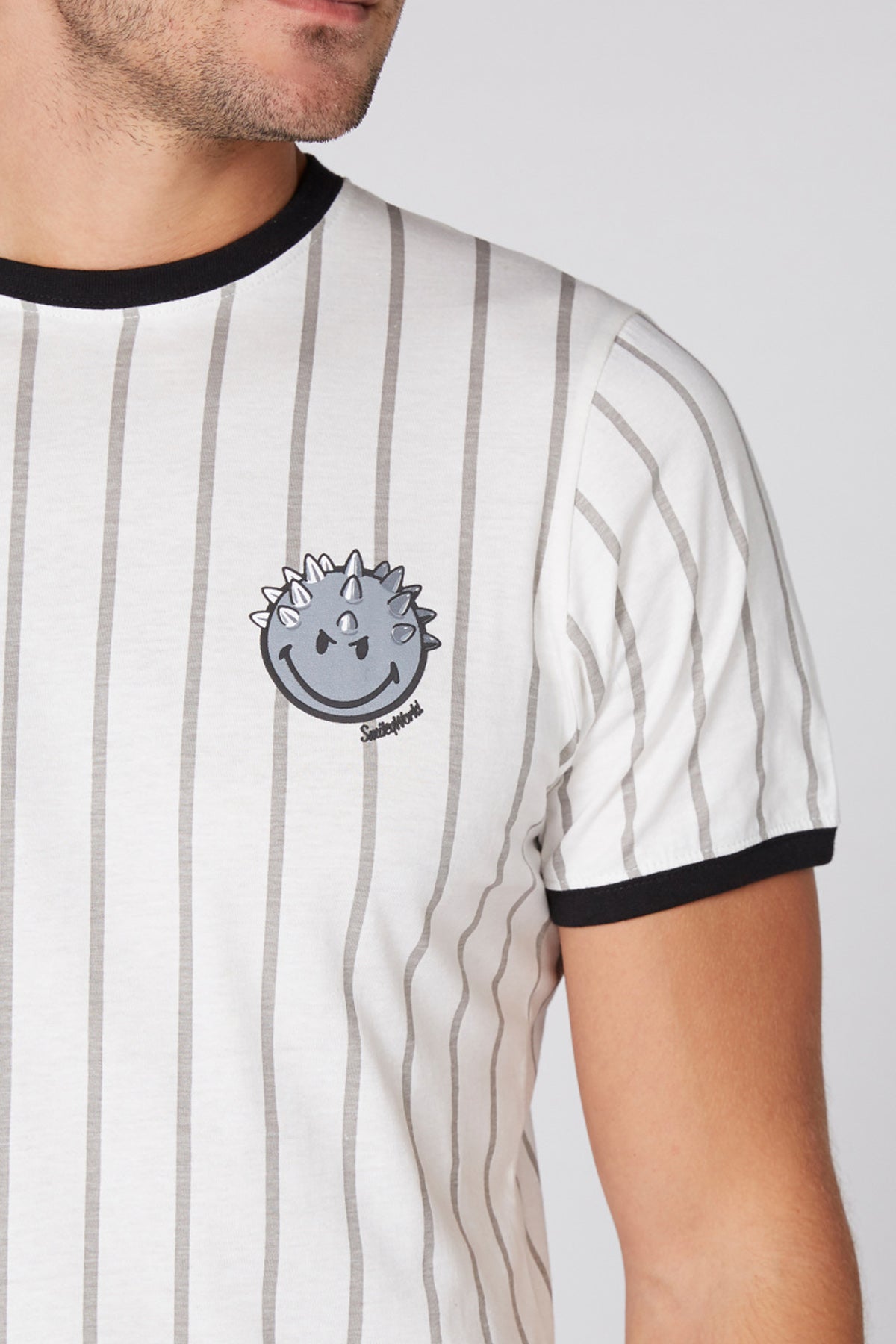 Striped T-Shirt with Round Neck and Short Sleeves