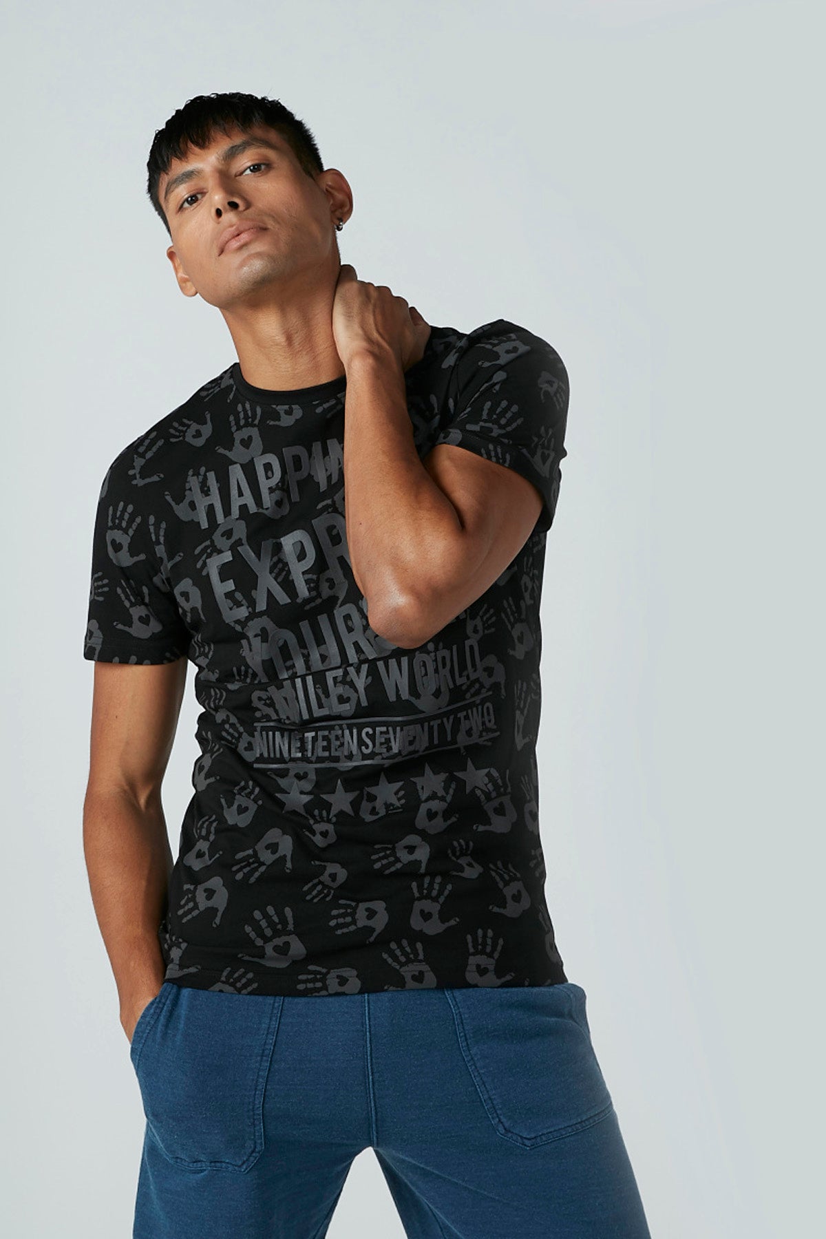 Printed T-shirt with Short Sleeves and Round Neck