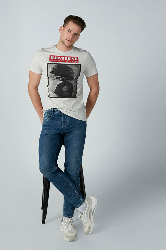 Printed T-shirt with Round Neck and Short Sleeves
