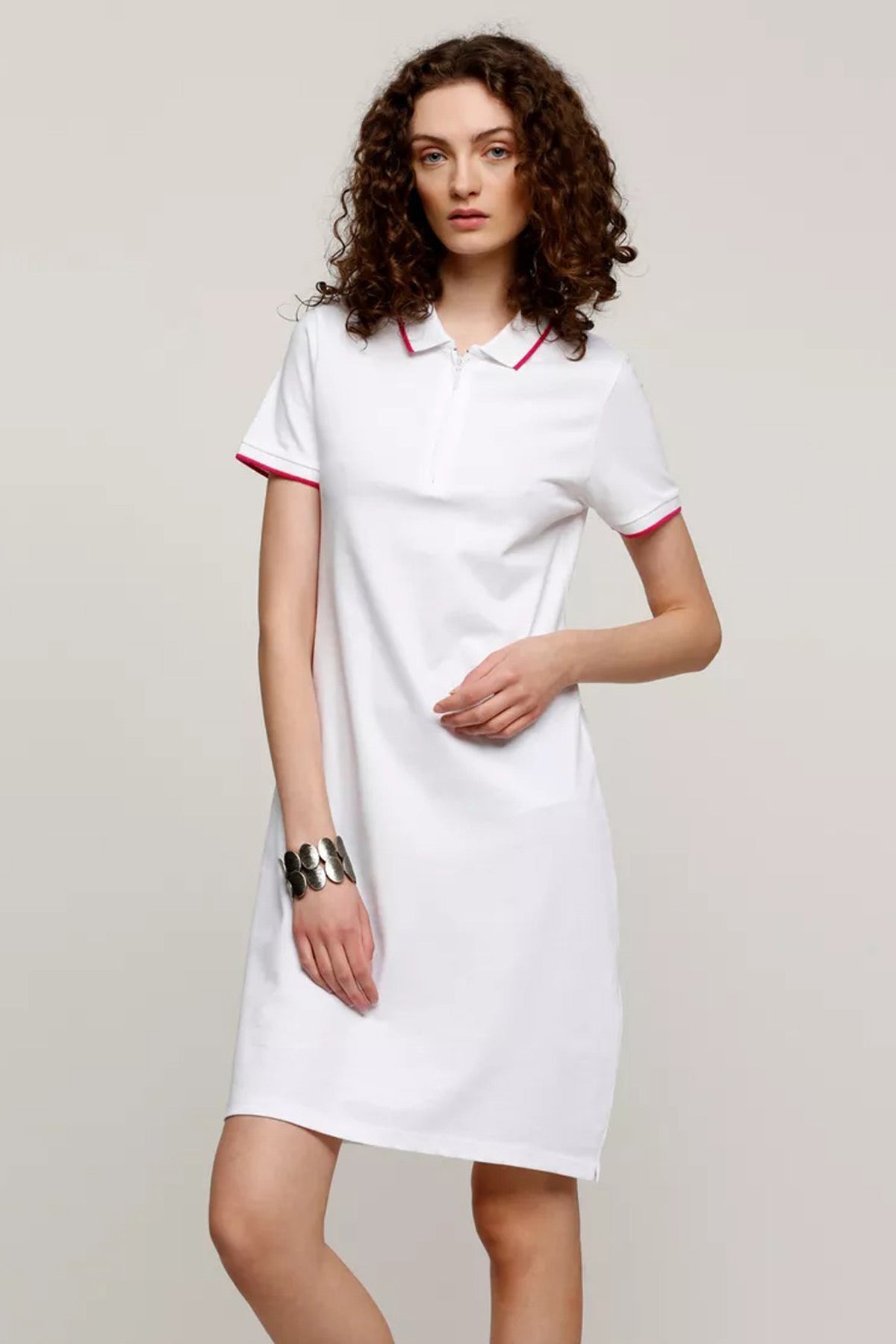 Polo Neck Midi Dress with Short Sleeves