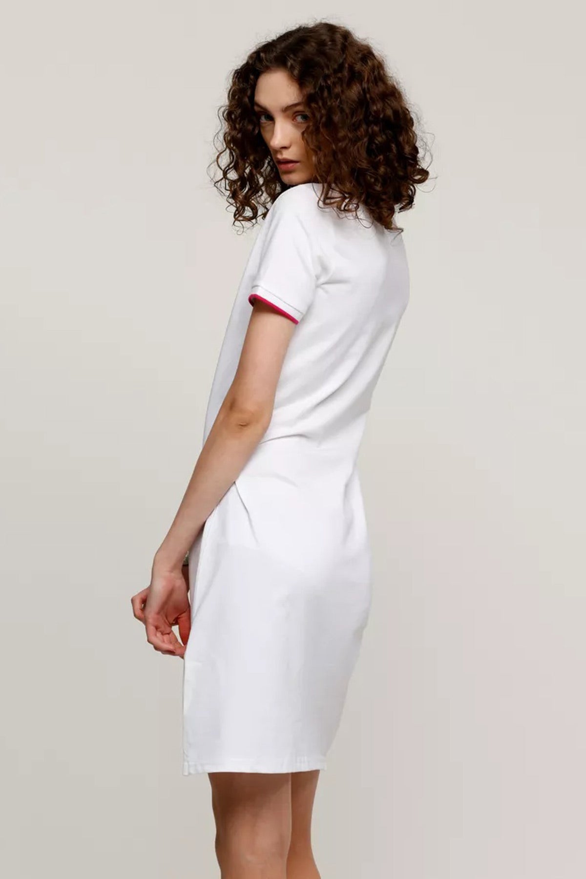 Polo Neck Midi Dress with Short Sleeves