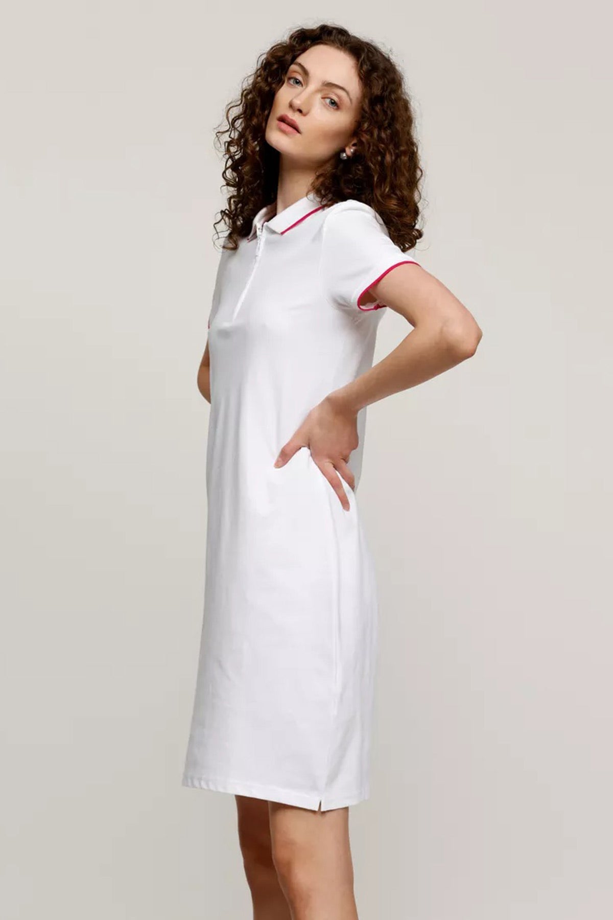 Polo Neck Midi Dress with Short Sleeves