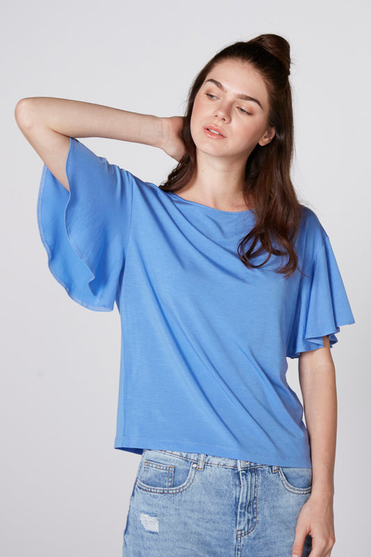 Round Neck Top with Flared Sleeves