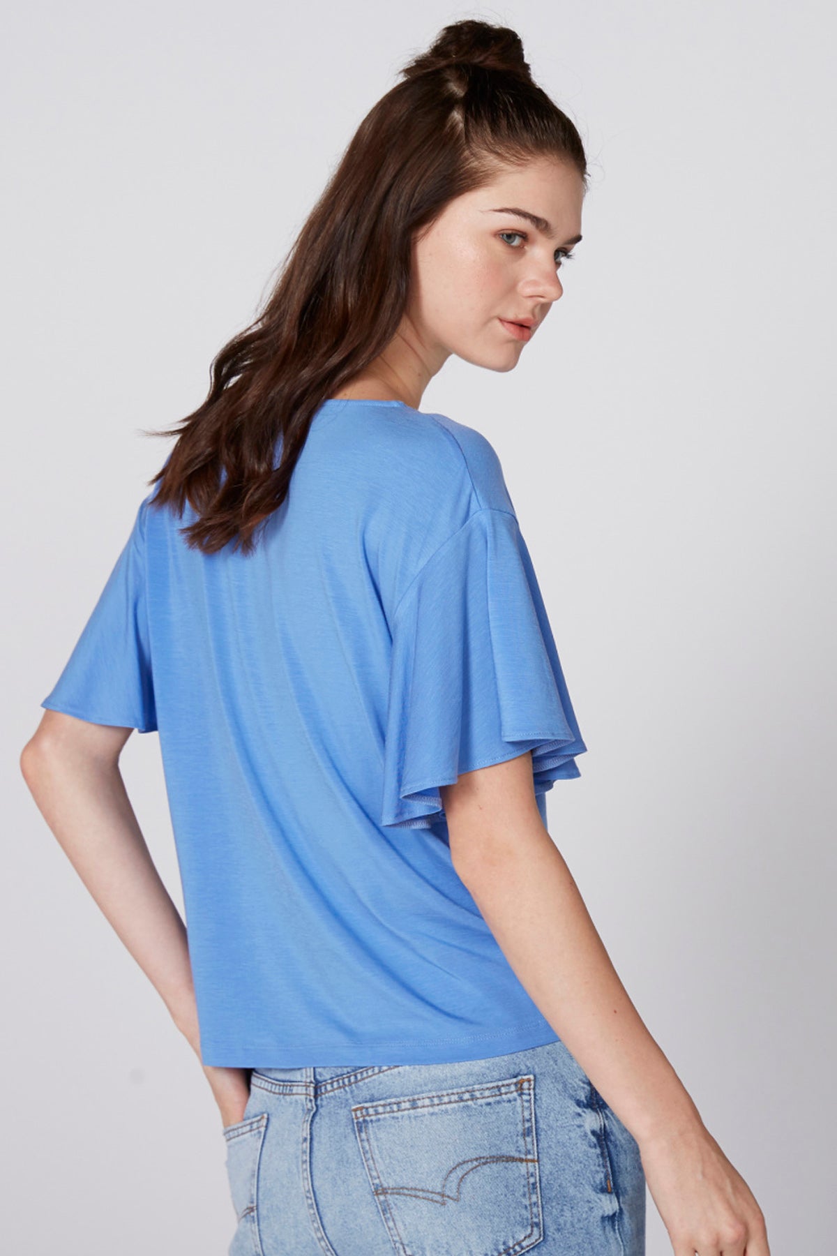 Round Neck Top with Flared Sleeves