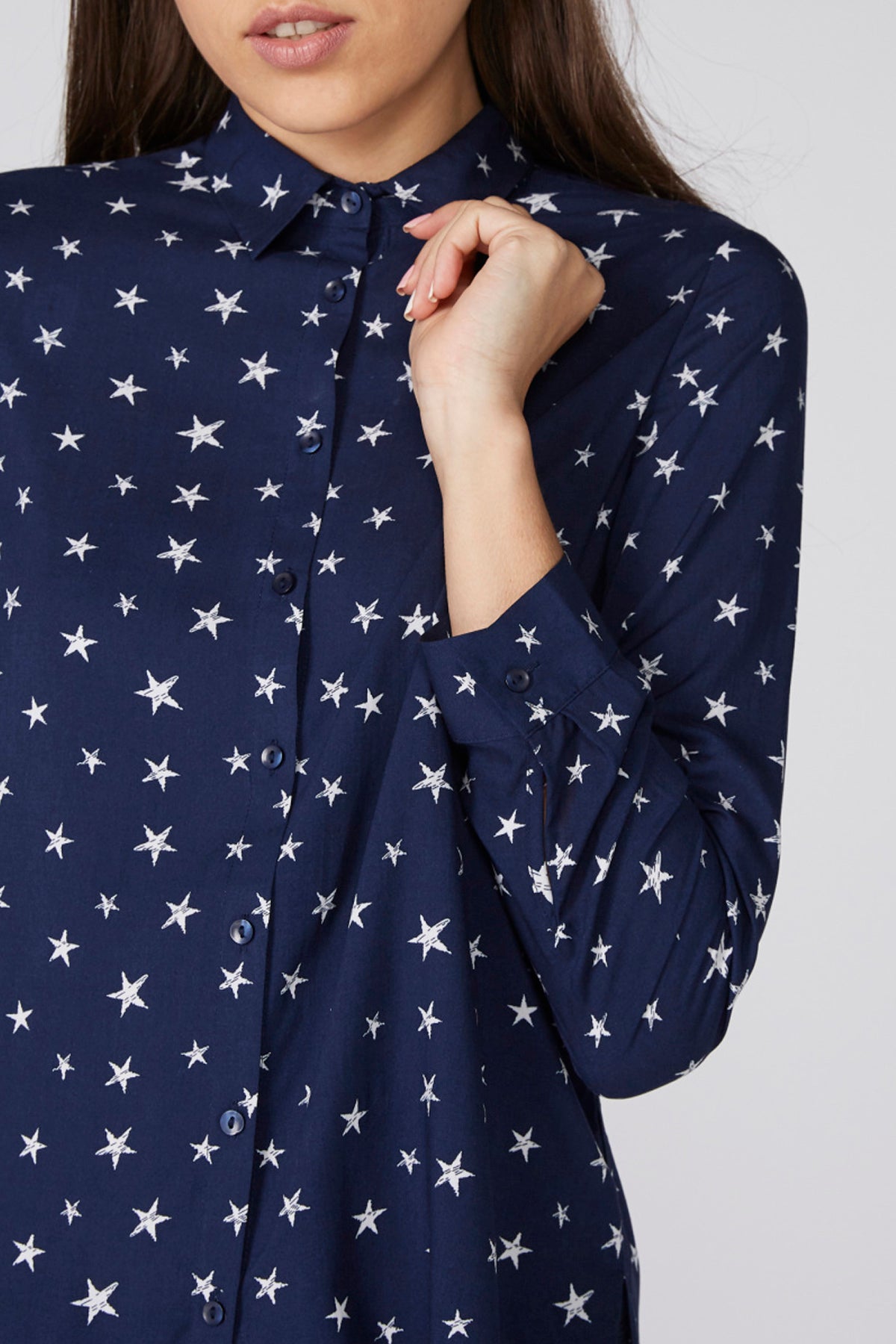 Printed Shirt with Long Sleeves and High Low Hem
