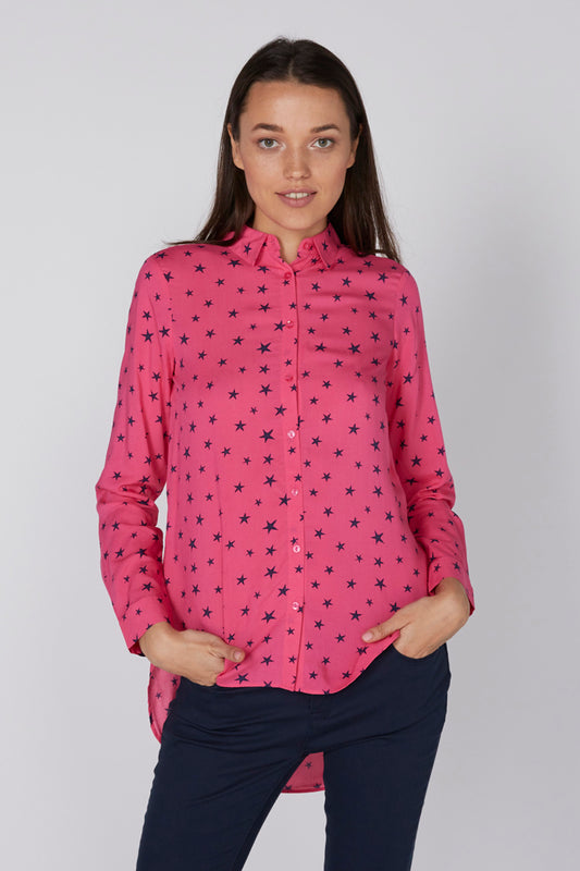 Printed Shirt with Long Sleeves and High Low Hem